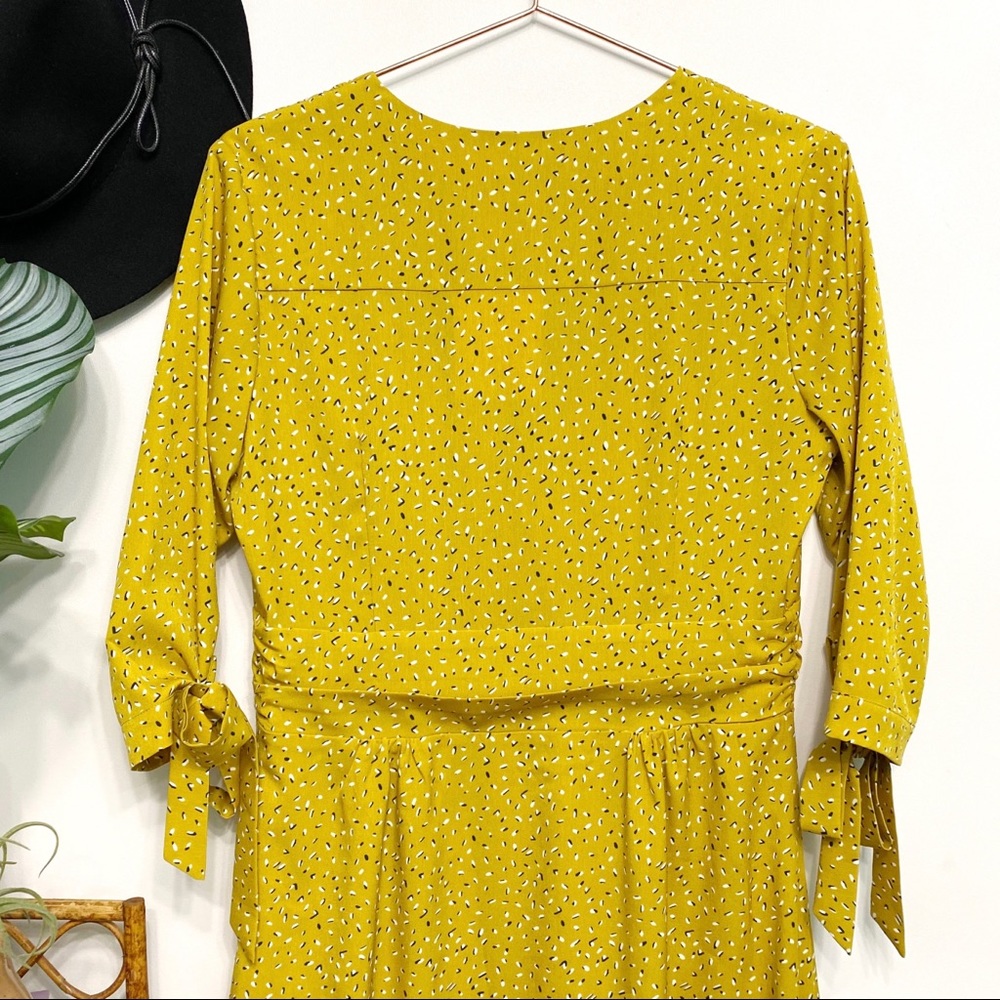 modcloth | simple retro mustard geo print tie-sleeve midi dress l - Picture 8 of 12